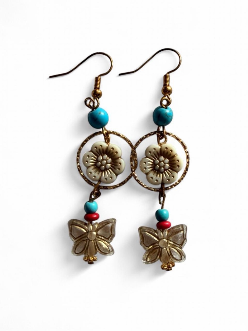 Handmade Boho Floral Ring & Butterfly Drop Earrings